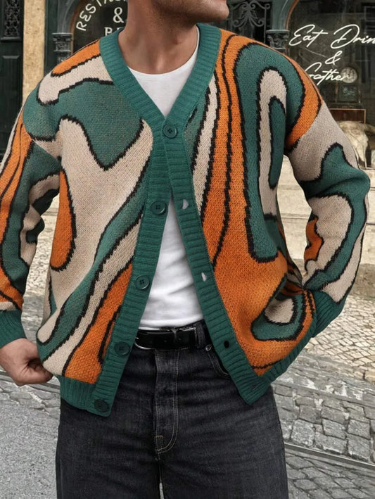 Vintage Cross Knit Colorful Cardigan