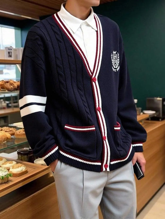 Vintage Cross Knit Dark Blue Cardigan
